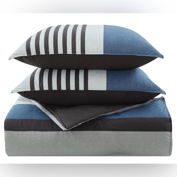 Nautica Rendon Cotton Grey Duvet Cover Set Queen - Picture 4 of 7